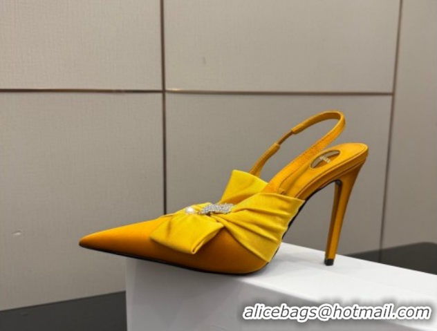 Low Price Saint Laurent Dove Slingback Pumps 10.5cm in Satin with Bow Yellow 2026 SL022404