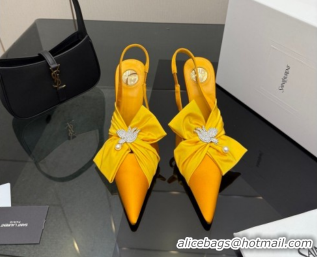 Low Price Saint Laurent Dove Slingback Pumps 10.5cm in Satin with Bow Yellow 2026 SL022404