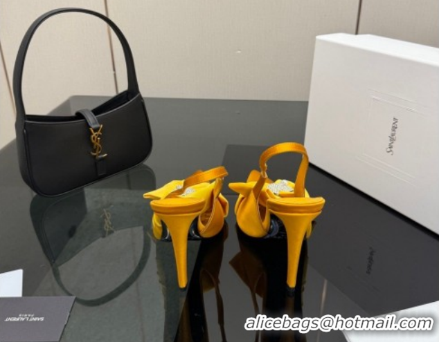 Low Price Saint Laurent Dove Slingback Pumps 10.5cm in Satin with Bow Yellow 2026 SL022404