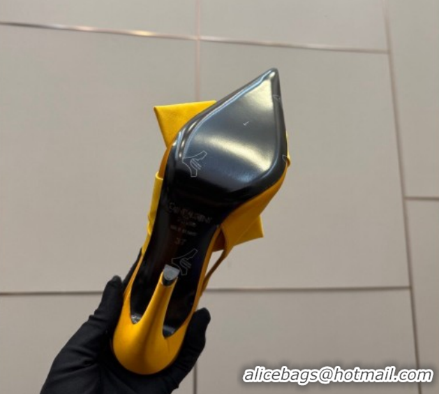 Low Price Saint Laurent Dove Slingback Pumps 10.5cm in Satin with Bow Yellow 2026 SL022404