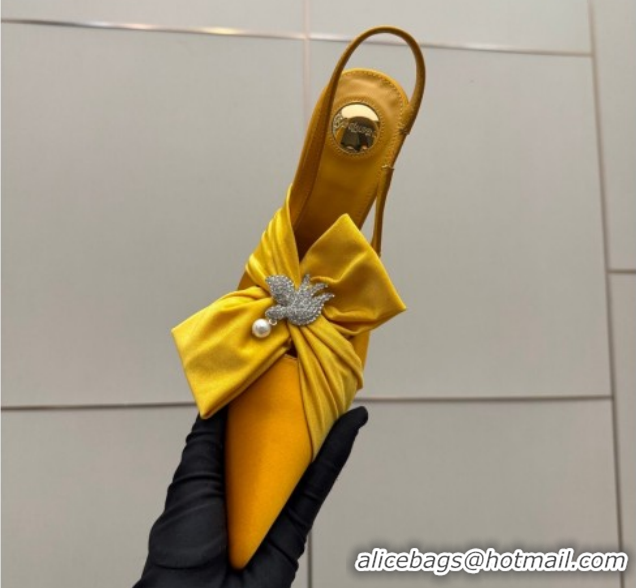 Low Price Saint Laurent Dove Slingback Pumps 10.5cm in Satin with Bow Yellow 2026 SL022404