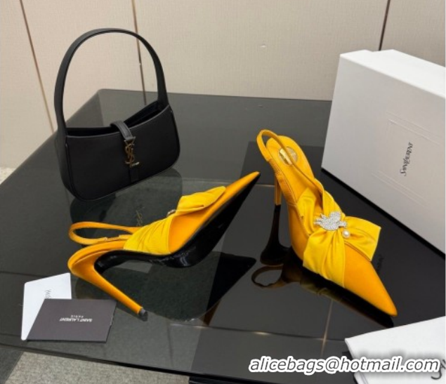 Low Price Saint Laurent Dove Slingback Pumps 10.5cm in Satin with Bow Yellow 2026 SL022404