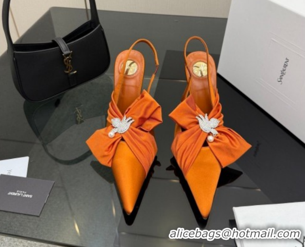 Best Price Saint Laurent Dove Slingback Pumps 10.5cm in Satin with Bow Orange 2026 SL022404