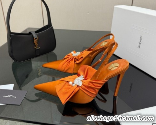Best Price Saint Laurent Dove Slingback Pumps 10.5cm in Satin with Bow Orange 2026 SL022404