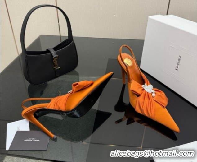 Best Price Saint Laurent Dove Slingback Pumps 10.5cm in Satin with Bow Orange 2026 SL022404