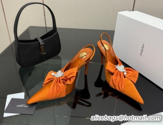 Best Price Saint Laurent Dove Slingback Pumps 10.5cm in Satin with Bow Orange 2026 SL022404