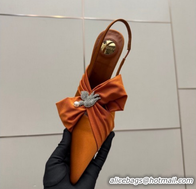Best Price Saint Laurent Dove Slingback Pumps 10.5cm in Satin with Bow Orange 2026 SL022404