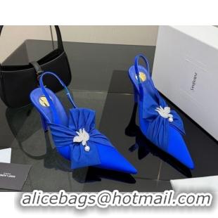 Popular Style Saint Laurent Dove Slingback Pumps 10.5cm in Satin with Bow Sky Blue 2026 SL022404