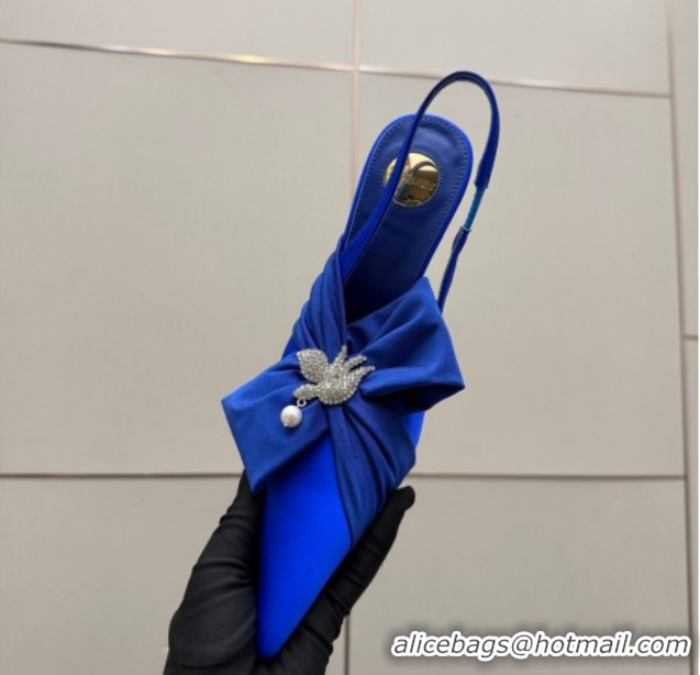 Popular Style Saint Laurent Dove Slingback Pumps 10.5cm in Satin with Bow Sky Blue 2026 SL022404