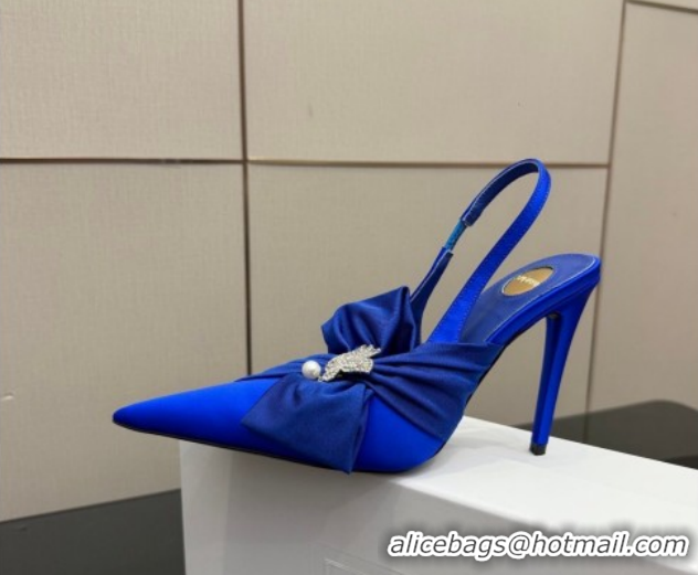 Popular Style Saint Laurent Dove Slingback Pumps 10.5cm in Satin with Bow Sky Blue 2026 SL022404