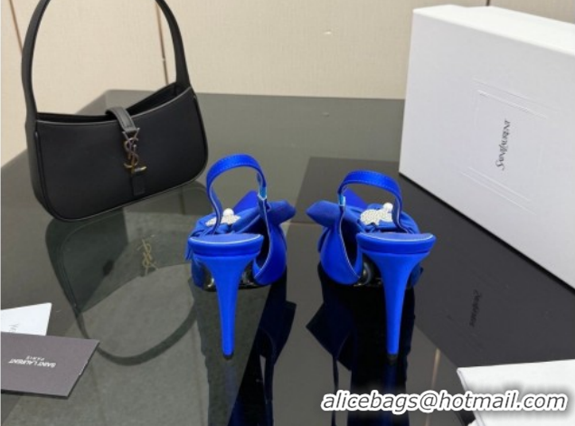Popular Style Saint Laurent Dove Slingback Pumps 10.5cm in Satin with Bow Sky Blue 2026 SL022404