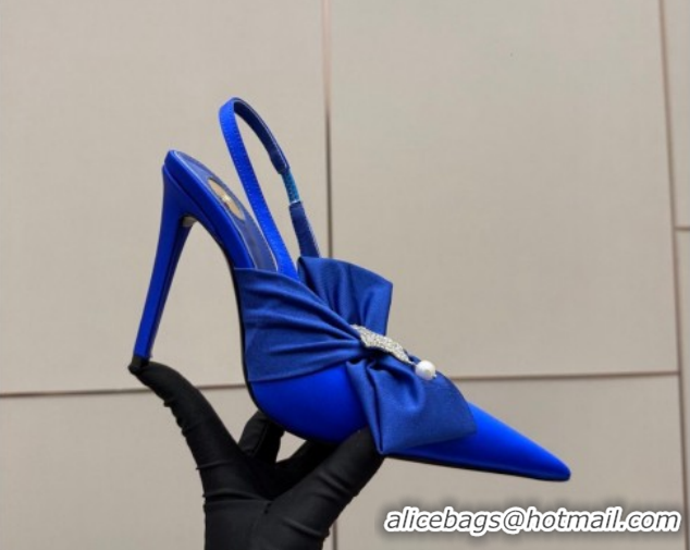 Popular Style Saint Laurent Dove Slingback Pumps 10.5cm in Satin with Bow Sky Blue 2026 SL022404