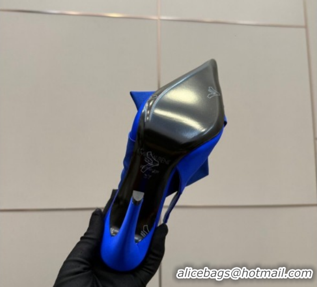 Popular Style Saint Laurent Dove Slingback Pumps 10.5cm in Satin with Bow Sky Blue 2026 SL022404