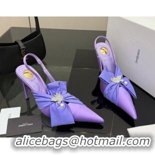 Comfortable Saint Laurent Dove Slingback Pumps 10.5cm in Satin with Bow Light Purple 2026 SL022404