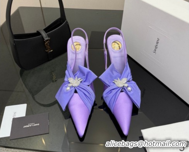 Comfortable Saint Laurent Dove Slingback Pumps 10.5cm in Satin with Bow Light Purple 2026 SL022404