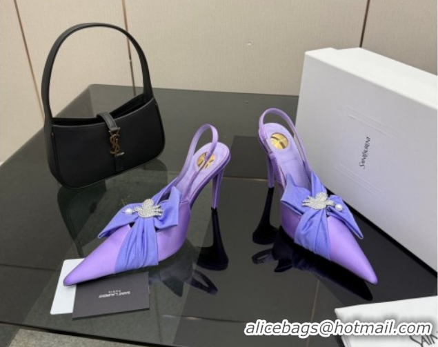Comfortable Saint Laurent Dove Slingback Pumps 10.5cm in Satin with Bow Light Purple 2026 SL022404