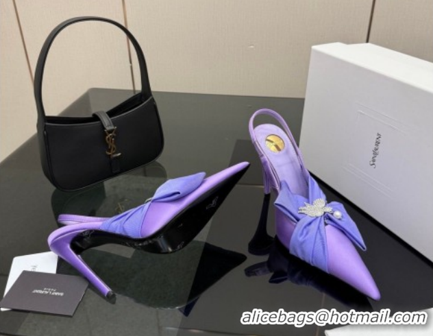 Comfortable Saint Laurent Dove Slingback Pumps 10.5cm in Satin with Bow Light Purple 2026 SL022404