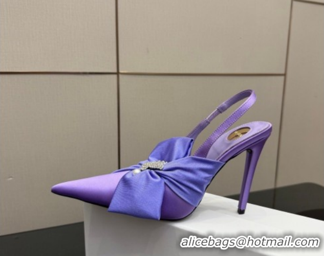 Comfortable Saint Laurent Dove Slingback Pumps 10.5cm in Satin with Bow Light Purple 2026 SL022404