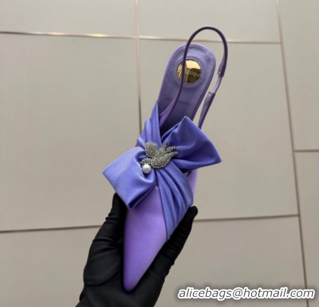 Comfortable Saint Laurent Dove Slingback Pumps 10.5cm in Satin with Bow Light Purple 2026 SL022404