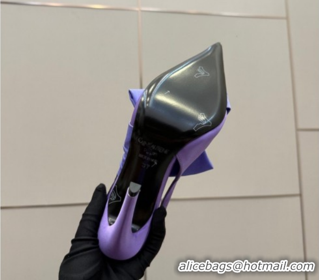Comfortable Saint Laurent Dove Slingback Pumps 10.5cm in Satin with Bow Light Purple 2026 SL022404