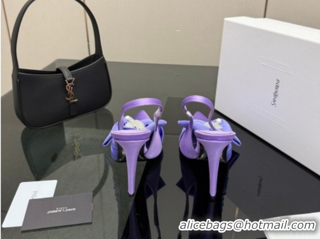 Comfortable Saint Laurent Dove Slingback Pumps 10.5cm in Satin with Bow Light Purple 2026 SL022404