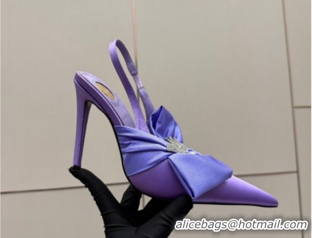 Comfortable Saint Laurent Dove Slingback Pumps 10.5cm in Satin with Bow Light Purple 2026 SL022404