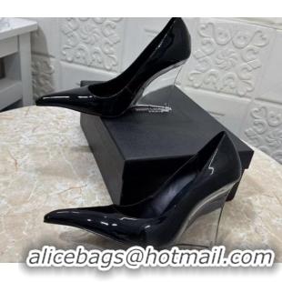 Purchase Saint Laurent Patent Leather Wedge Pumps 10.5cm with Clear Heel Black 2026 SL022405
