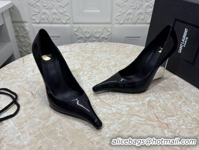 Purchase Saint Laurent Patent Leather Wedge Pumps 10.5cm with Clear Heel Black 2026 SL022405
