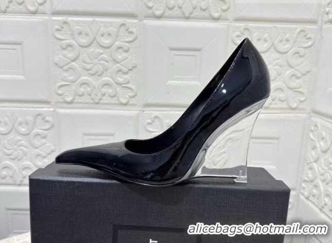 Purchase Saint Laurent Patent Leather Wedge Pumps 10.5cm with Clear Heel Black 2026 SL022405