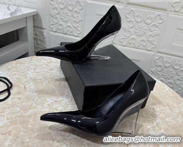 Purchase Saint Laurent Patent Leather Wedge Pumps 10.5cm with Clear Heel Black 2026 SL022405