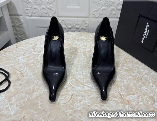 Purchase Saint Laurent Patent Leather Wedge Pumps 10.5cm with Clear Heel Black 2026 SL022405