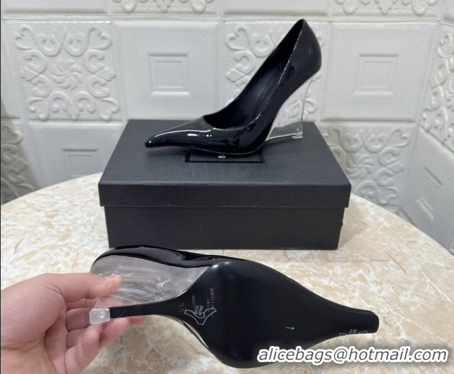 Purchase Saint Laurent Patent Leather Wedge Pumps 10.5cm with Clear Heel Black 2026 SL022405