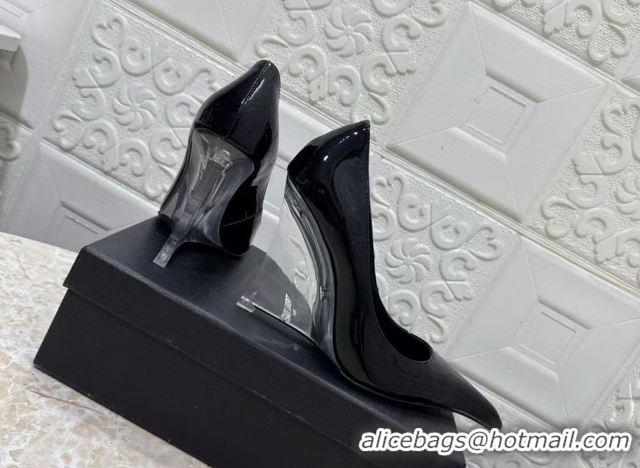 Purchase Saint Laurent Patent Leather Wedge Pumps 10.5cm with Clear Heel Black 2026 SL022405