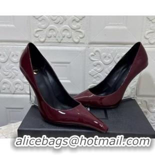 Classic Hot Saint Laurent Patent Leather Wedge Pumps 10.5cm with Clear Heel Burgundy 2026 SL022405