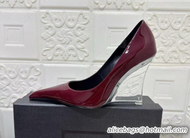 Classic Hot Saint Laurent Patent Leather Wedge Pumps 10.5cm with Clear Heel Burgundy 2026 SL022405