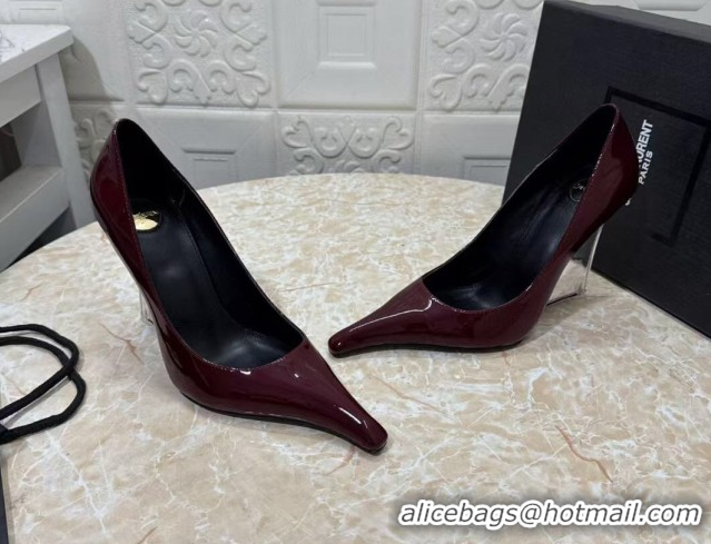 Classic Hot Saint Laurent Patent Leather Wedge Pumps 10.5cm with Clear Heel Burgundy 2026 SL022405