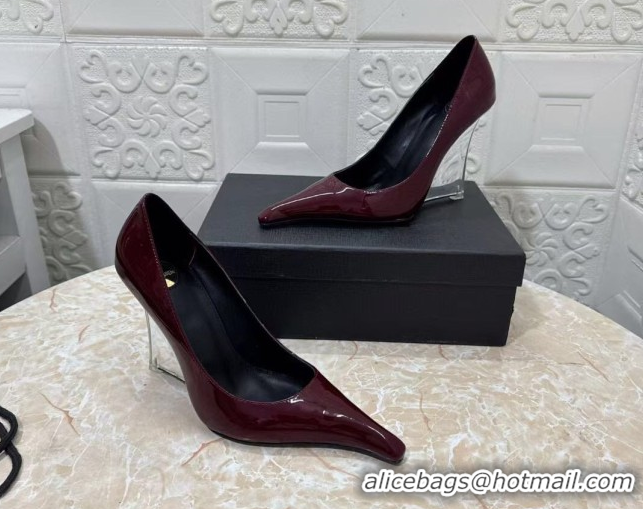 Classic Hot Saint Laurent Patent Leather Wedge Pumps 10.5cm with Clear Heel Burgundy 2026 SL022405