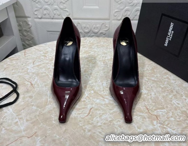 Classic Hot Saint Laurent Patent Leather Wedge Pumps 10.5cm with Clear Heel Burgundy 2026 SL022405
