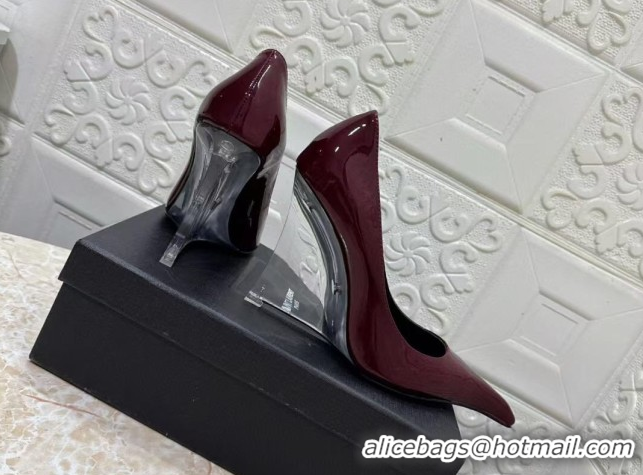 Classic Hot Saint Laurent Patent Leather Wedge Pumps 10.5cm with Clear Heel Burgundy 2026 SL022405