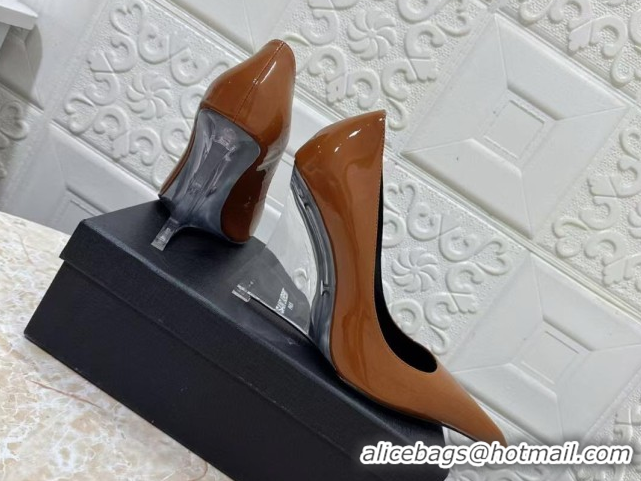 Buy Luxury Saint Laurent Patent Leather Wedge Pumps 10.5cm with Clear Heel Brown 2026 SL022405