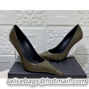Stylish Saint Laurent Patent Leather Wedge Pumps 10.5cm with Clear Heel Green 2026 SL022405