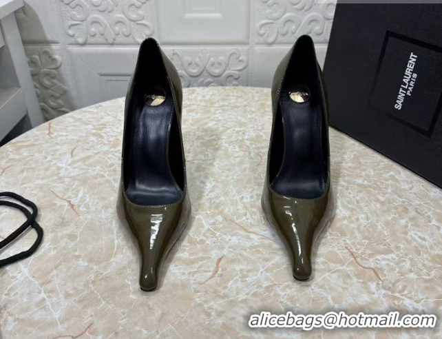 Stylish Saint Laurent Patent Leather Wedge Pumps 10.5cm with Clear Heel Green 2026 SL022405