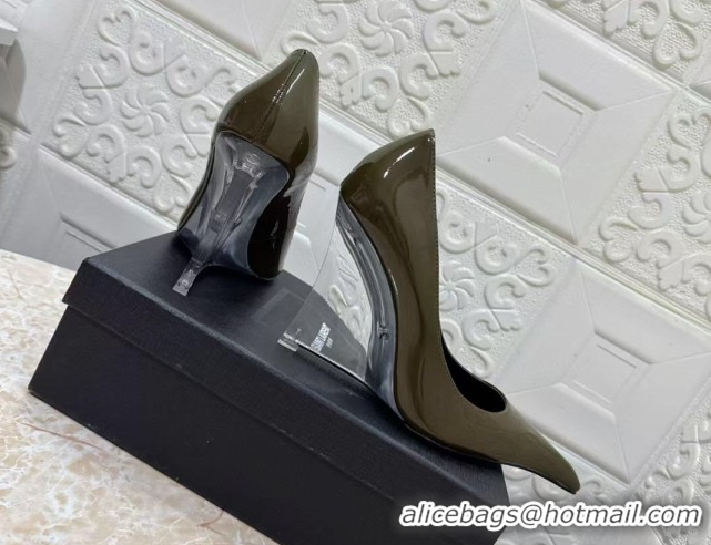 Stylish Saint Laurent Patent Leather Wedge Pumps 10.5cm with Clear Heel Green 2026 SL022405
