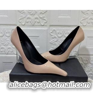 Luxurious Saint Laurent Patent Leather Wedge Pumps 10.5cm with Clear Heel Nude 2026 SL022405