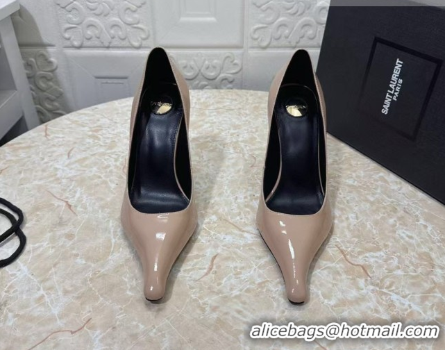 Luxurious Saint Laurent Patent Leather Wedge Pumps 10.5cm with Clear Heel Nude 2026 SL022405