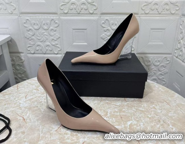 Luxurious Saint Laurent Patent Leather Wedge Pumps 10.5cm with Clear Heel Nude 2026 SL022405