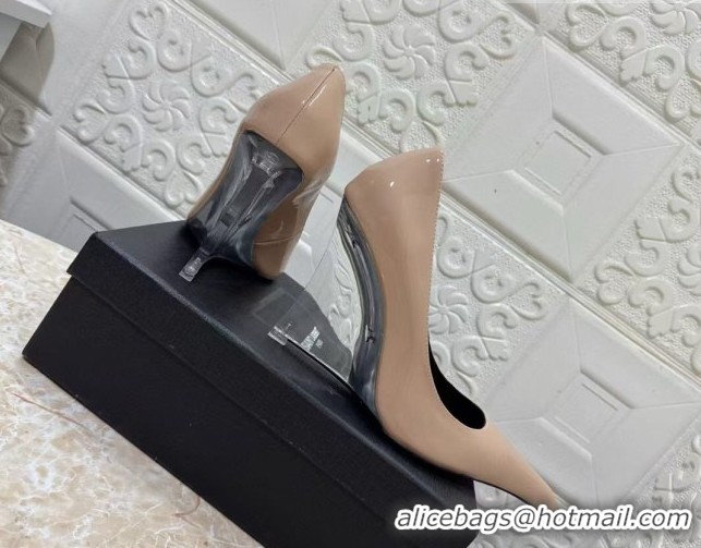 Luxurious Saint Laurent Patent Leather Wedge Pumps 10.5cm with Clear Heel Nude 2026 SL022405