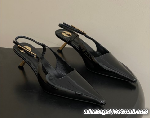 Good Product Saint Laurent Lee Slingback Pumps 5.5cm with Buckle in Patent Leather Black 2026 799704 