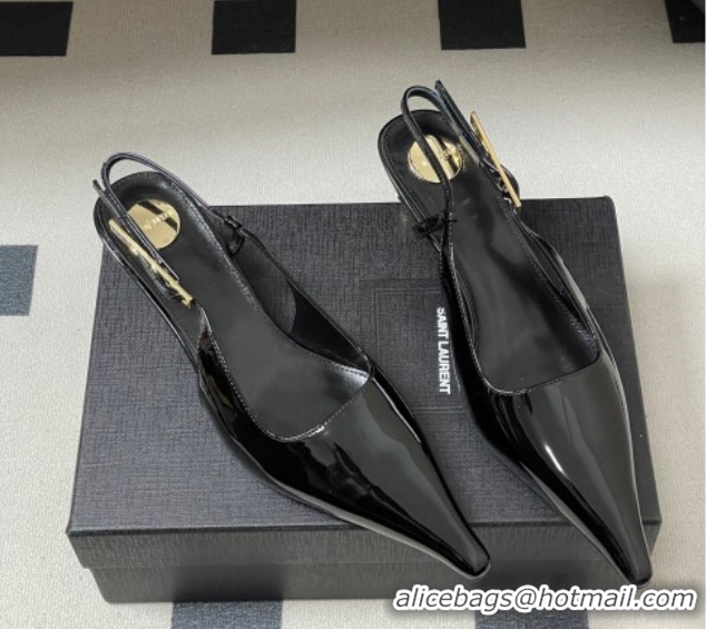 Good Product Saint Laurent Lee Slingback Pumps 5.5cm with Buckle in Patent Leather Black 2026 799704 