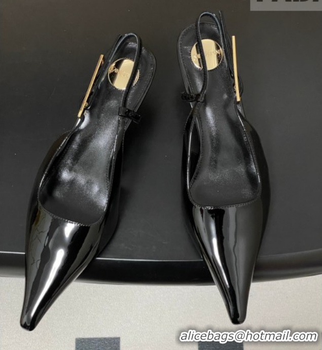 Good Product Saint Laurent Lee Slingback Pumps 5.5cm with Buckle in Patent Leather Black 2026 799704 